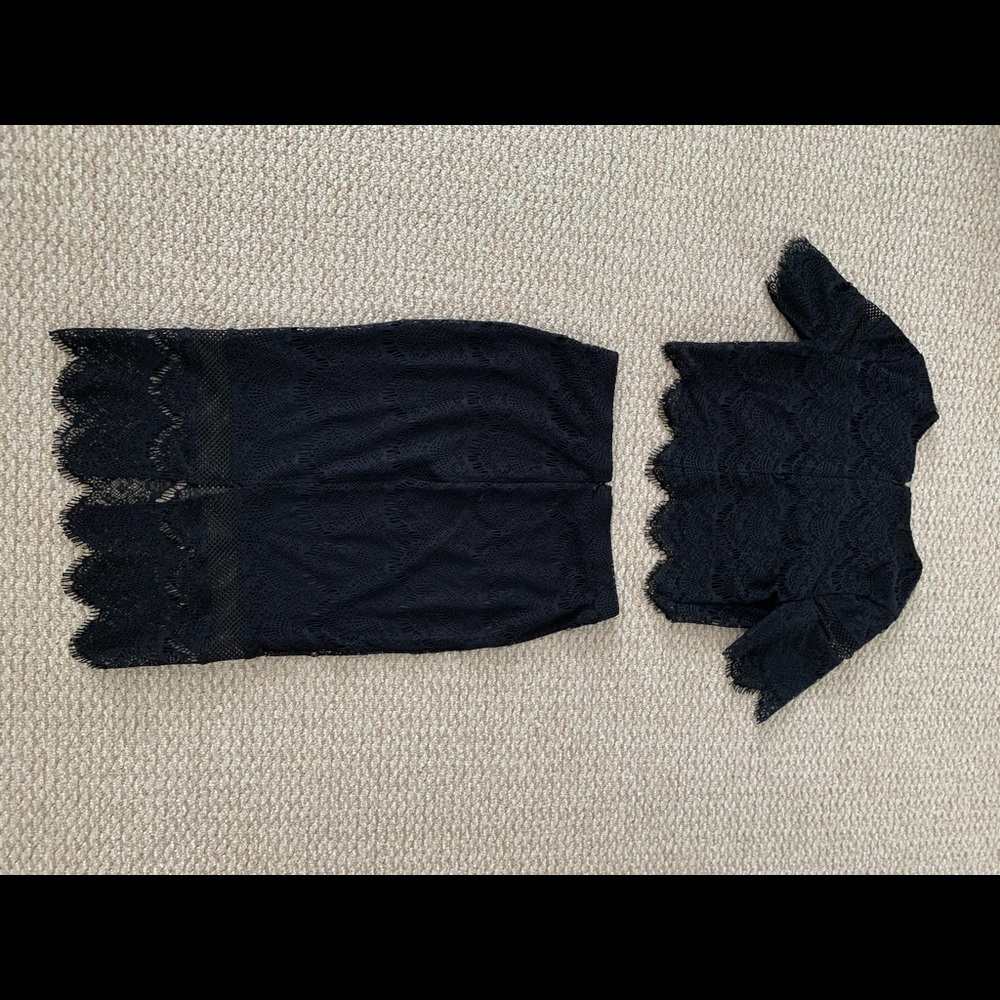 Express 2 piece black laced/crocheted top & skirt